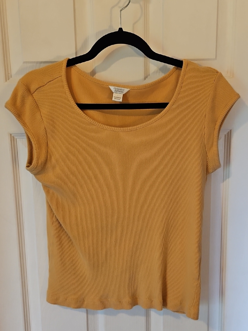 Christopher & Banks Mustard Ribbed Short Sleeve Scoop Neck Tee